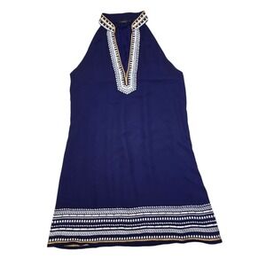THML Navy Blue Embroidered Trim Boho Shift Dress Size‎ M